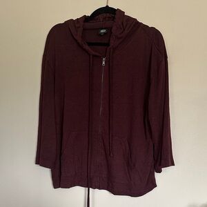 Bobeau Deep Burgundy Zip-Up Hoodie